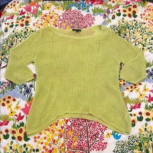Eileen Fisher Lime Green Chartreuse Open-Knit Scoop Neck Sweater Linen Size XS
